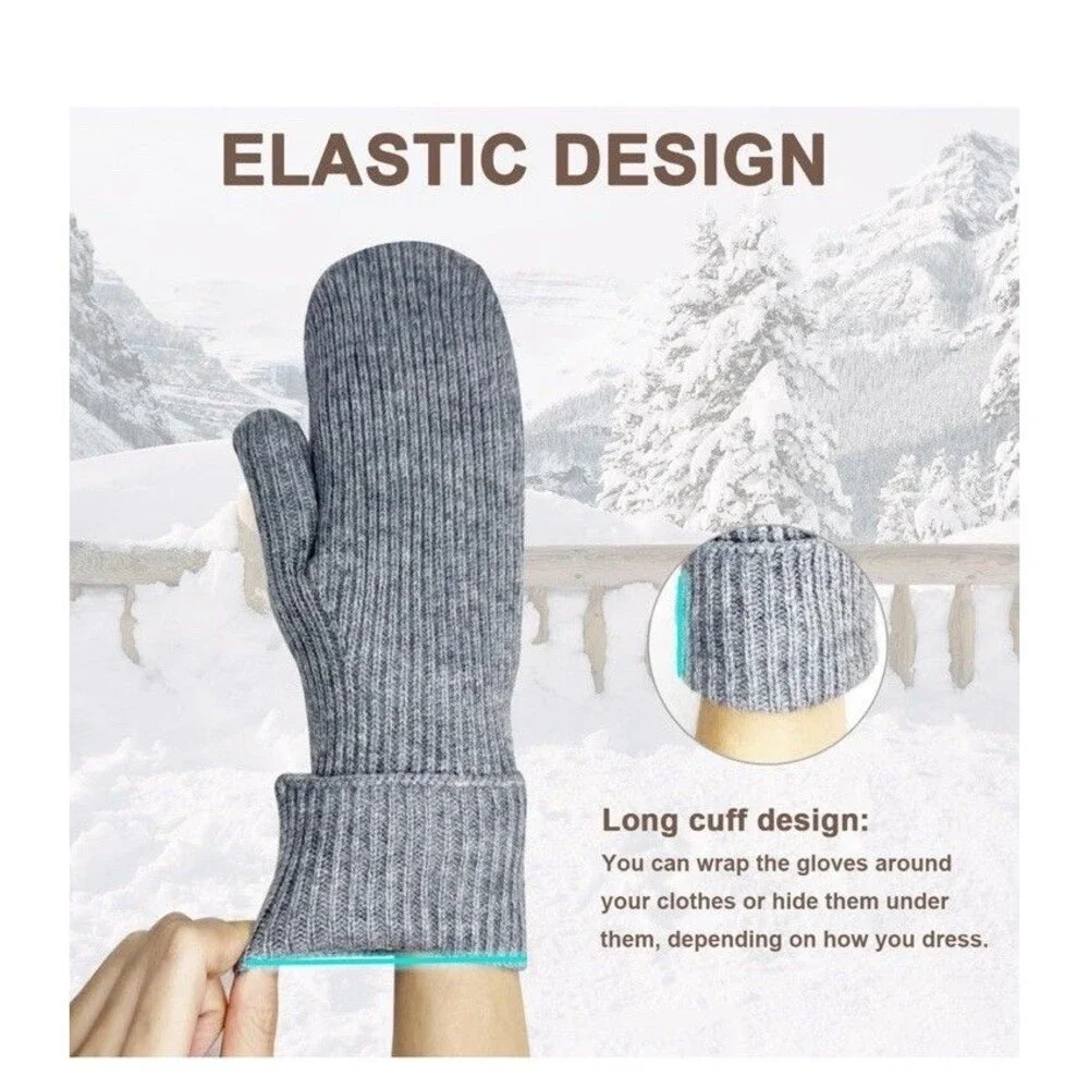 Winter Warm Mittens for Women Men-Soft Lining Cozy Stretchy Knit Mittens Doub...